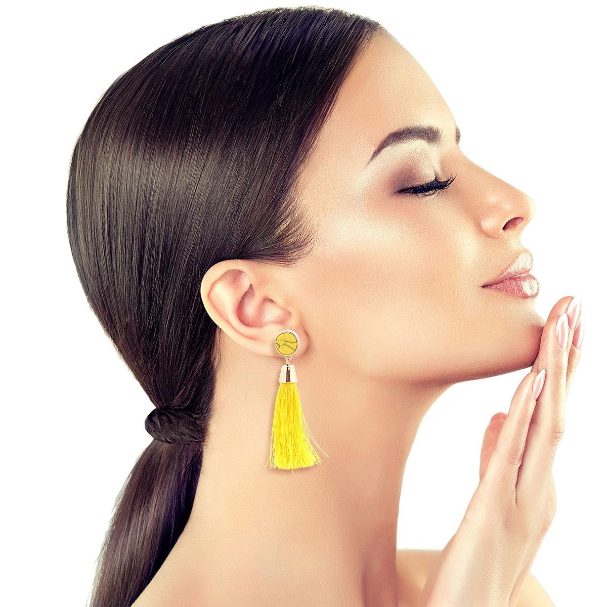 Mustard Yellow Earrings - Eye Earrings - Yellow Tassel Earrings - Lulus